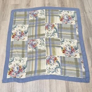 Talbots Blue Floral Plaid Silk Scarf Square Cottagecore Coastal